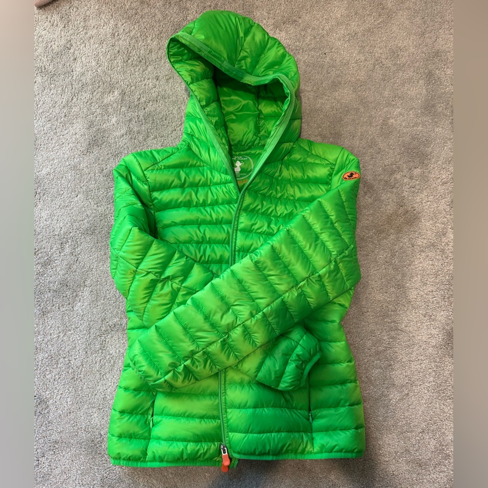 NWOT Save the Duck Kyla Brightly Coloured Packable Puffer Jacket in Green